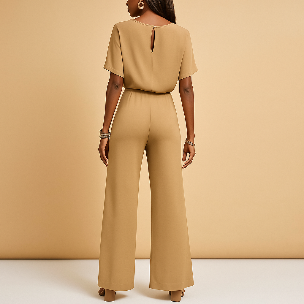 Women’s formal jumpsuit with flowing sleeves and tailored fit, ideal for galas, weddings, and elegant evening occasions