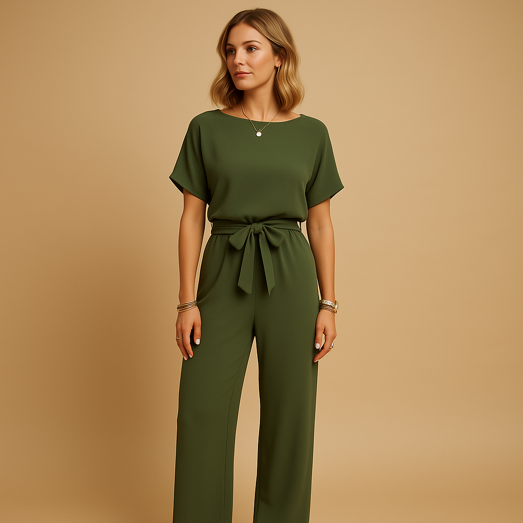 Women’s formal jumpsuit with flowing sleeves and tailored fit, ideal for galas, weddings, and elegant evening occasions