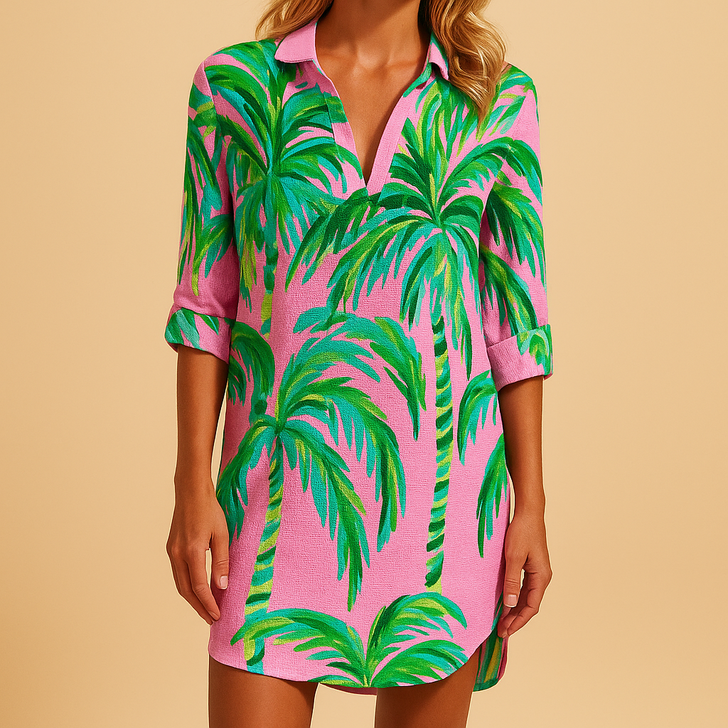 Boho short summer dress for women with v-neckline, lightweight flowy fabric, and relaxed fit—perfect for casual summer days, beach walks, and brunch outings.