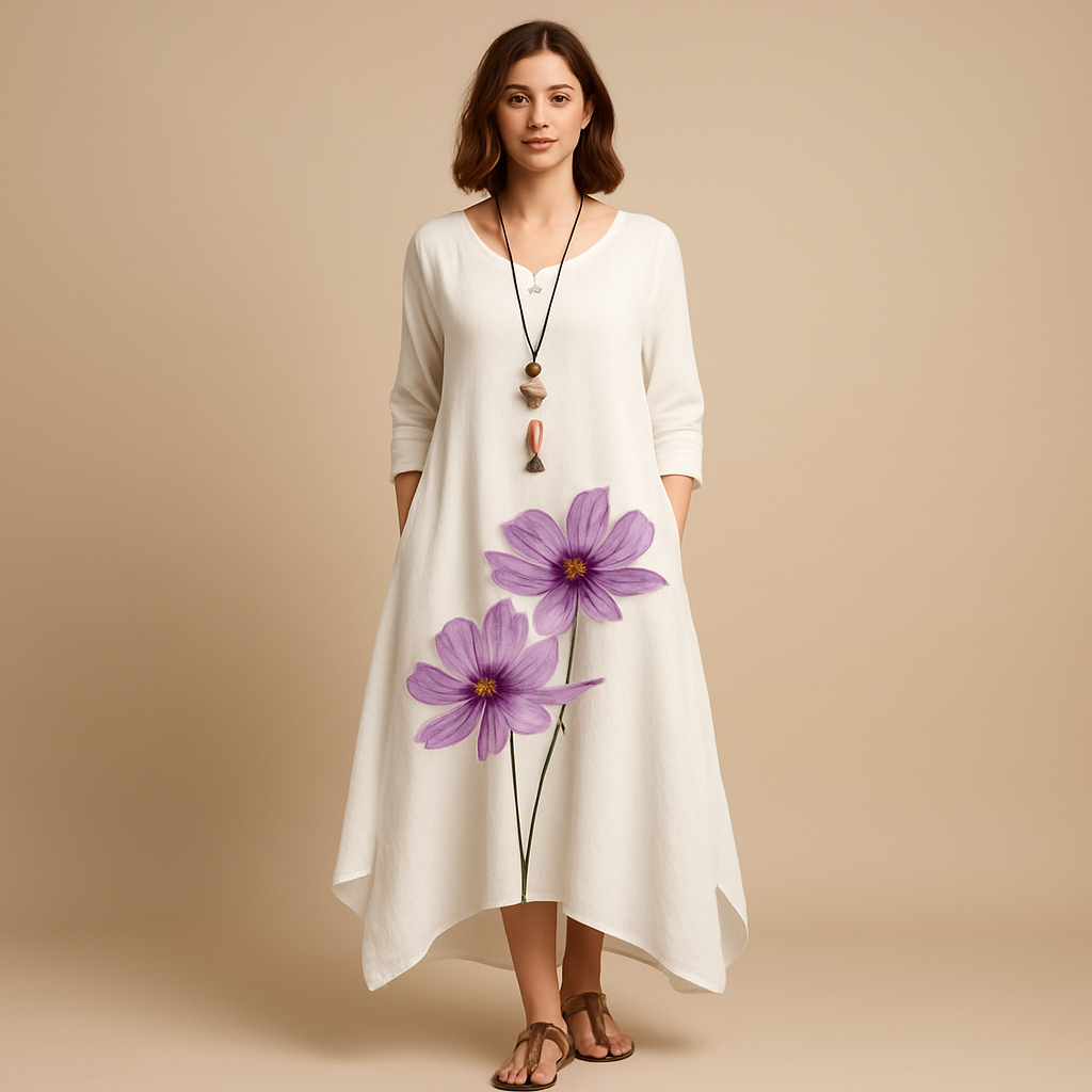 Elegant breathable cotton dress for women with a timeless A-line silhouette, made from sustainable cotton, perfect for all seasons and any occasion.