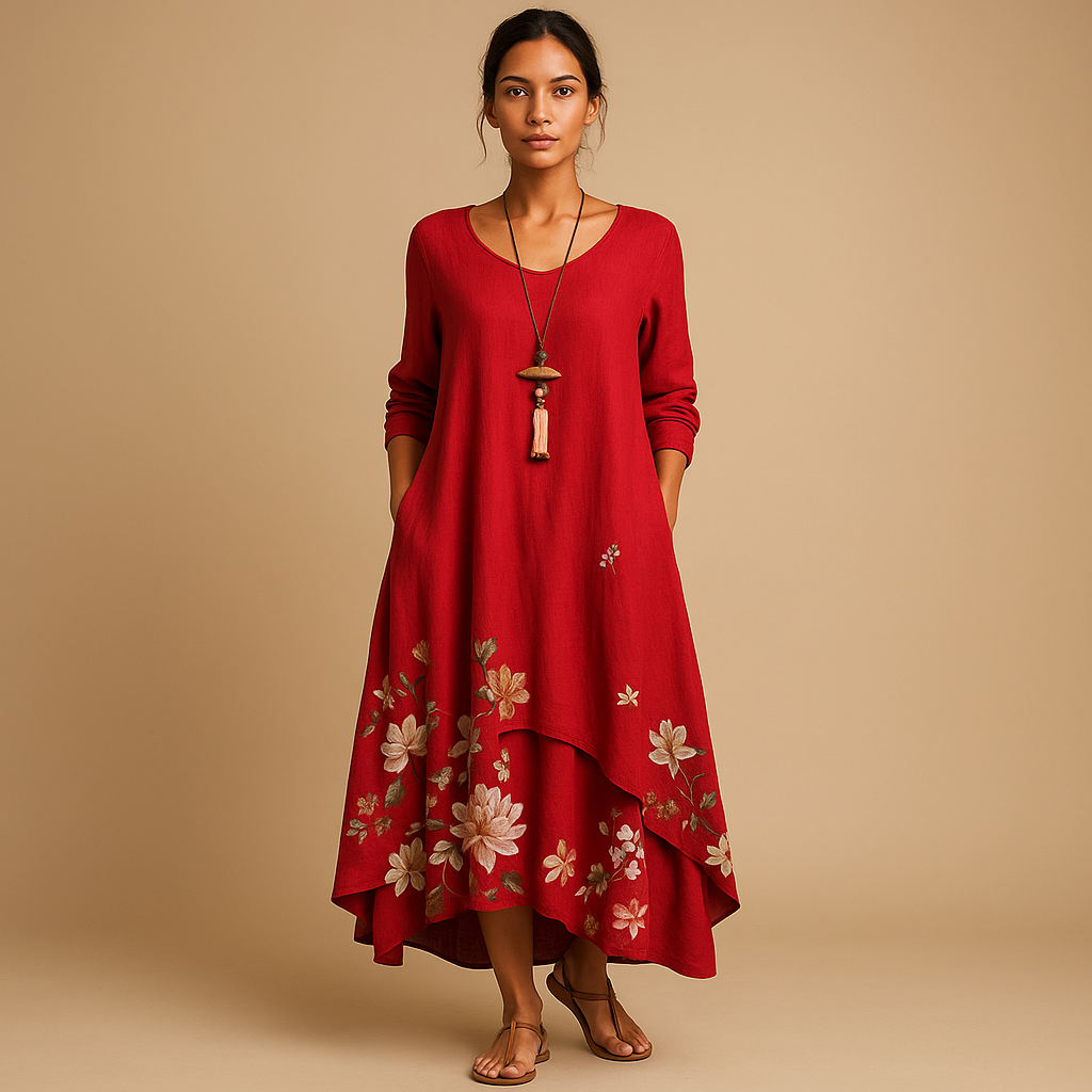 Elegant breathable cotton dress for women with a timeless A-line silhouette, made from sustainable cotton, perfect for all seasons and any occasion.
