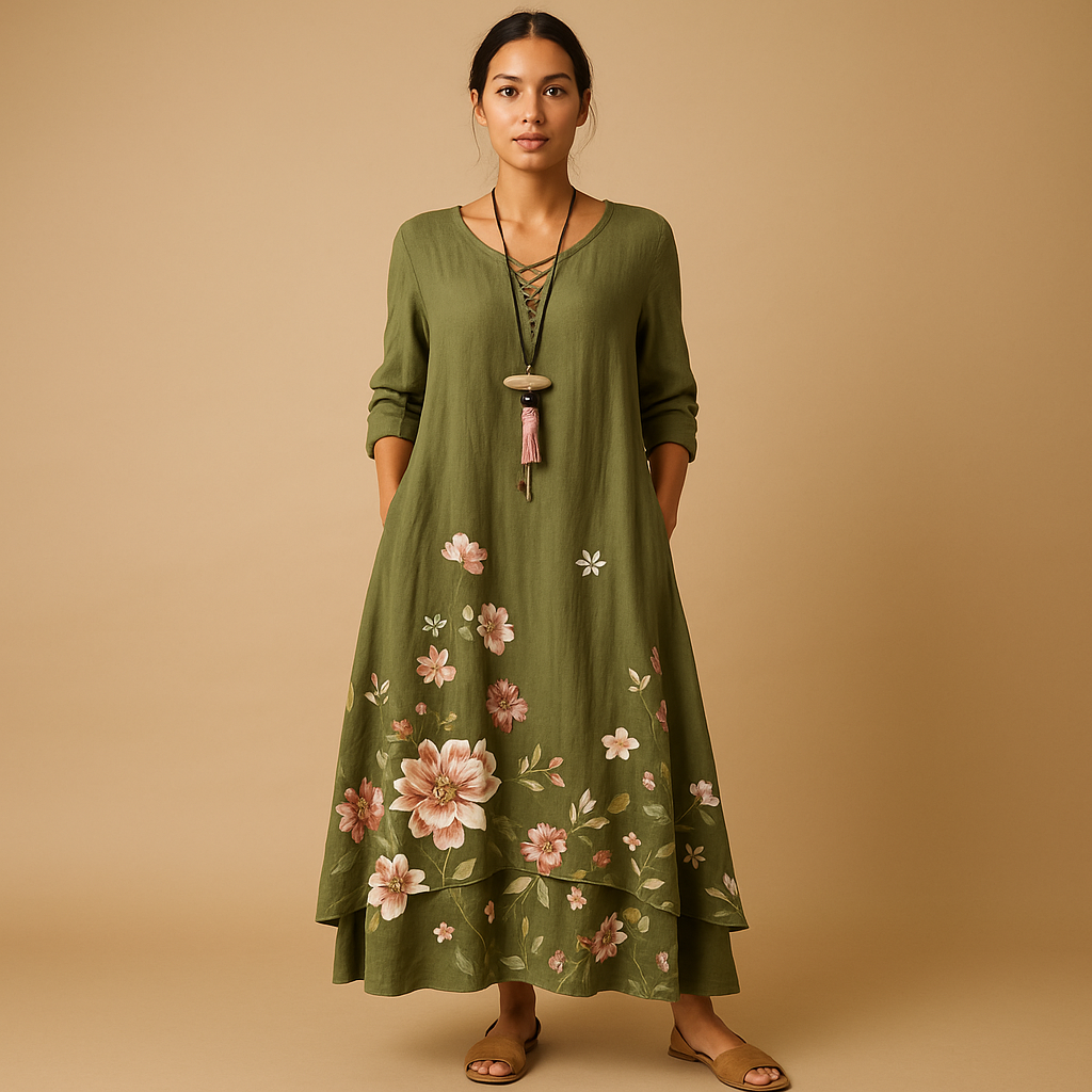 Elegant breathable cotton dress for women with a timeless A-line silhouette, made from sustainable cotton, perfect for all seasons and any occasion.