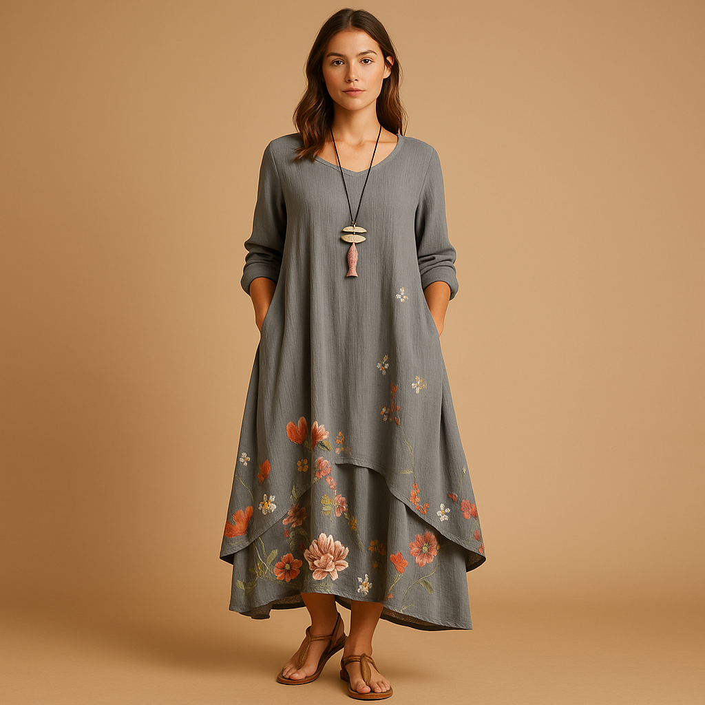 Elegant breathable cotton dress for women with a timeless A-line silhouette, made from sustainable cotton, perfect for all seasons and any occasion.