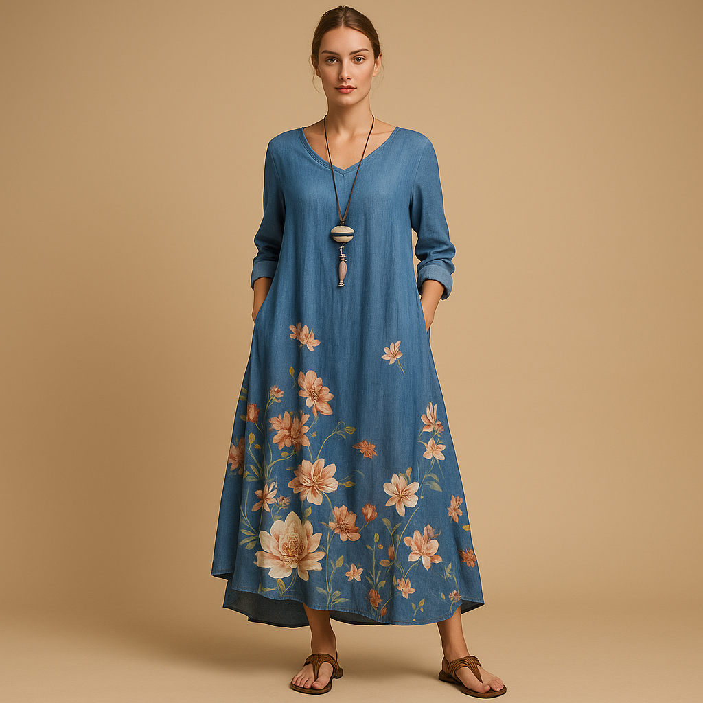 Elegant breathable cotton dress for women with a timeless A-line silhouette, made from sustainable cotton, perfect for all seasons and any occasion.