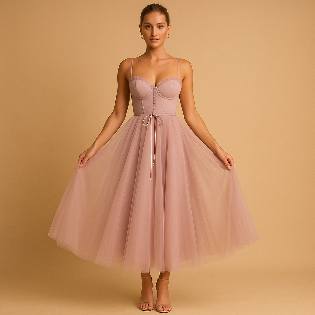 Elegant flowy chiffon maxi dress for women with tulle overlay, sleeveless cut, and round neckline, perfect for weddings, evening parties, and formal events.