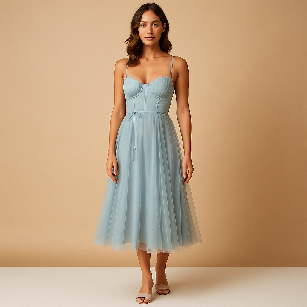 Elegant flowy chiffon maxi dress for women with tulle overlay, sleeveless cut, and round neckline, perfect for weddings, evening parties, and formal events.