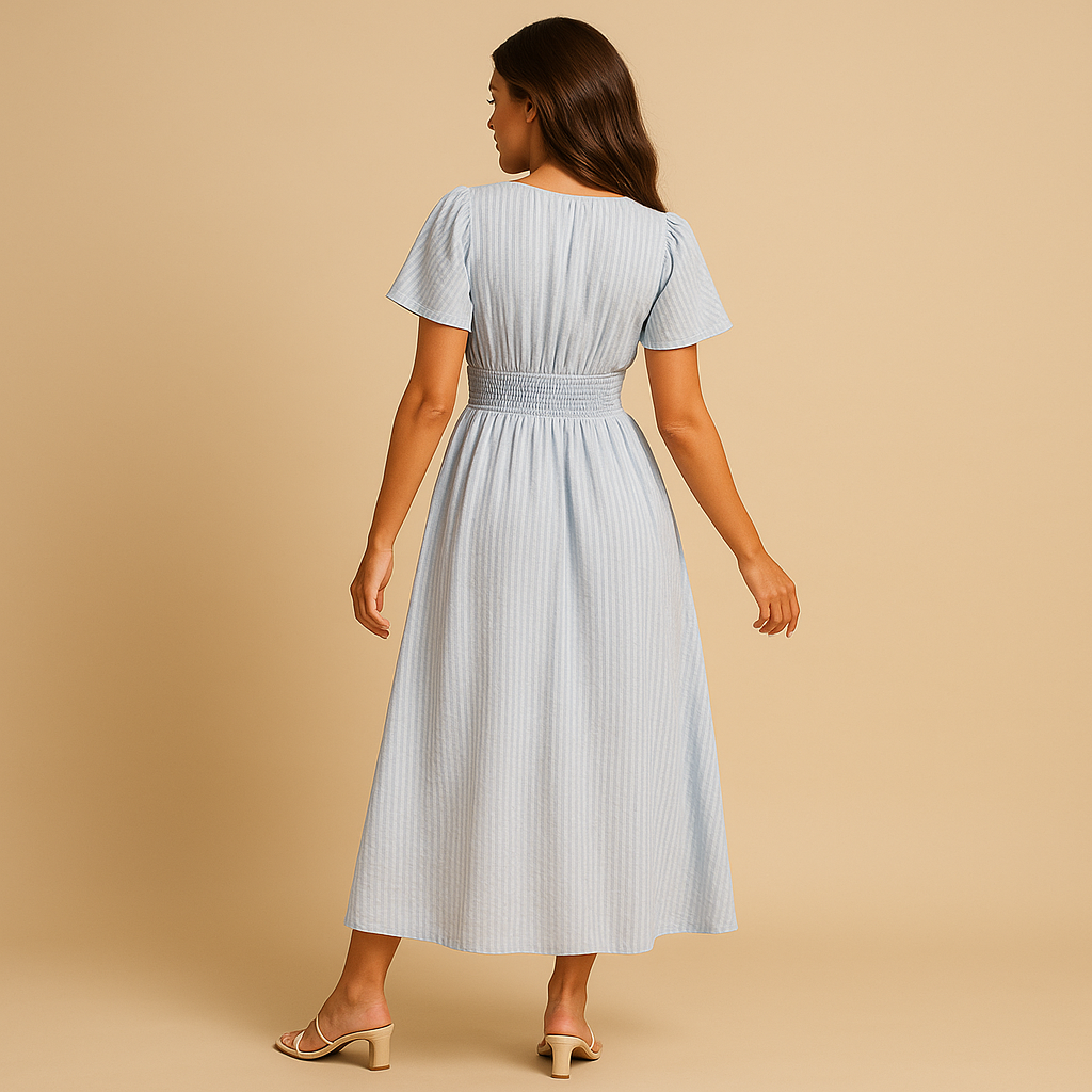 Alina flowy button-front maxi dress with long sleeves for women, featuring lightweight breathable fabric and graceful all-season silhouette