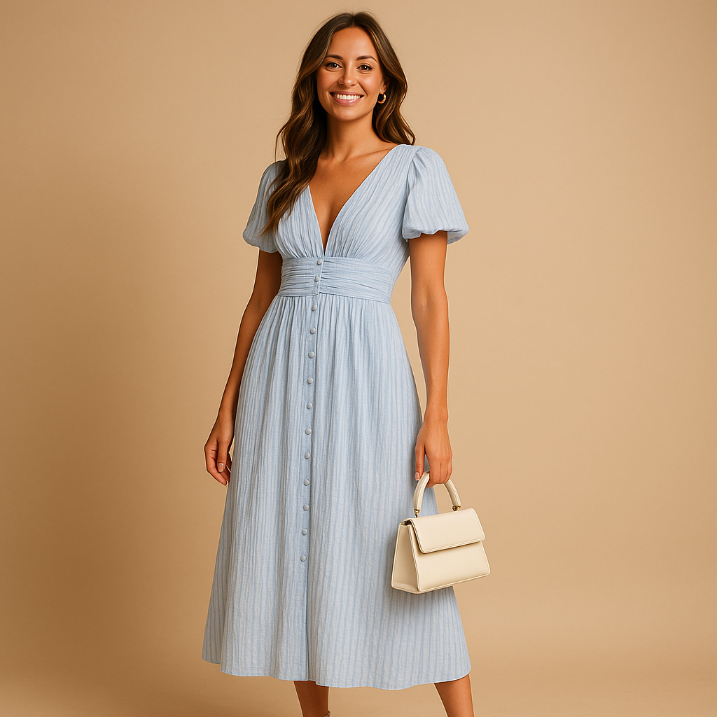 Alina flowy button-front maxi dress with long sleeves for women, featuring lightweight breathable fabric and graceful all-season silhouette