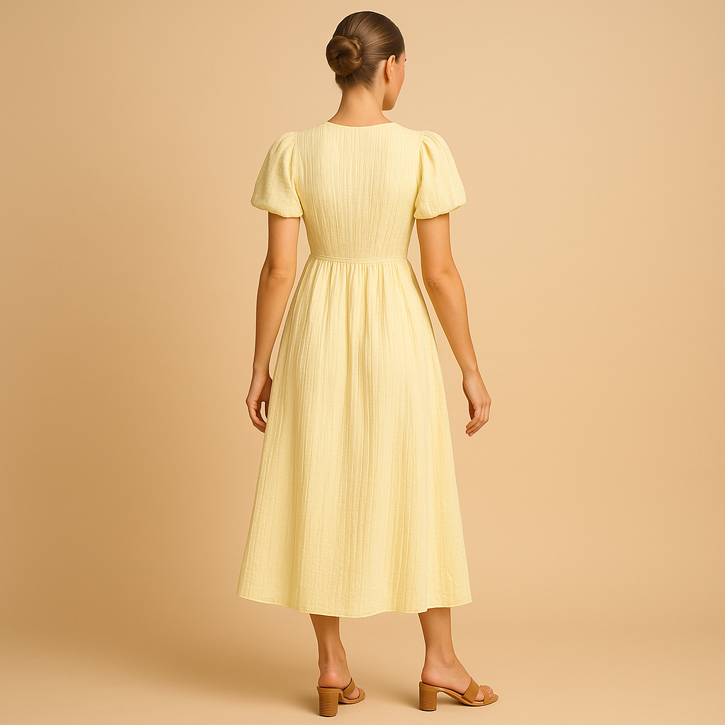Alina flowy button-front maxi dress with long sleeves for women, featuring lightweight breathable fabric and graceful all-season silhouette