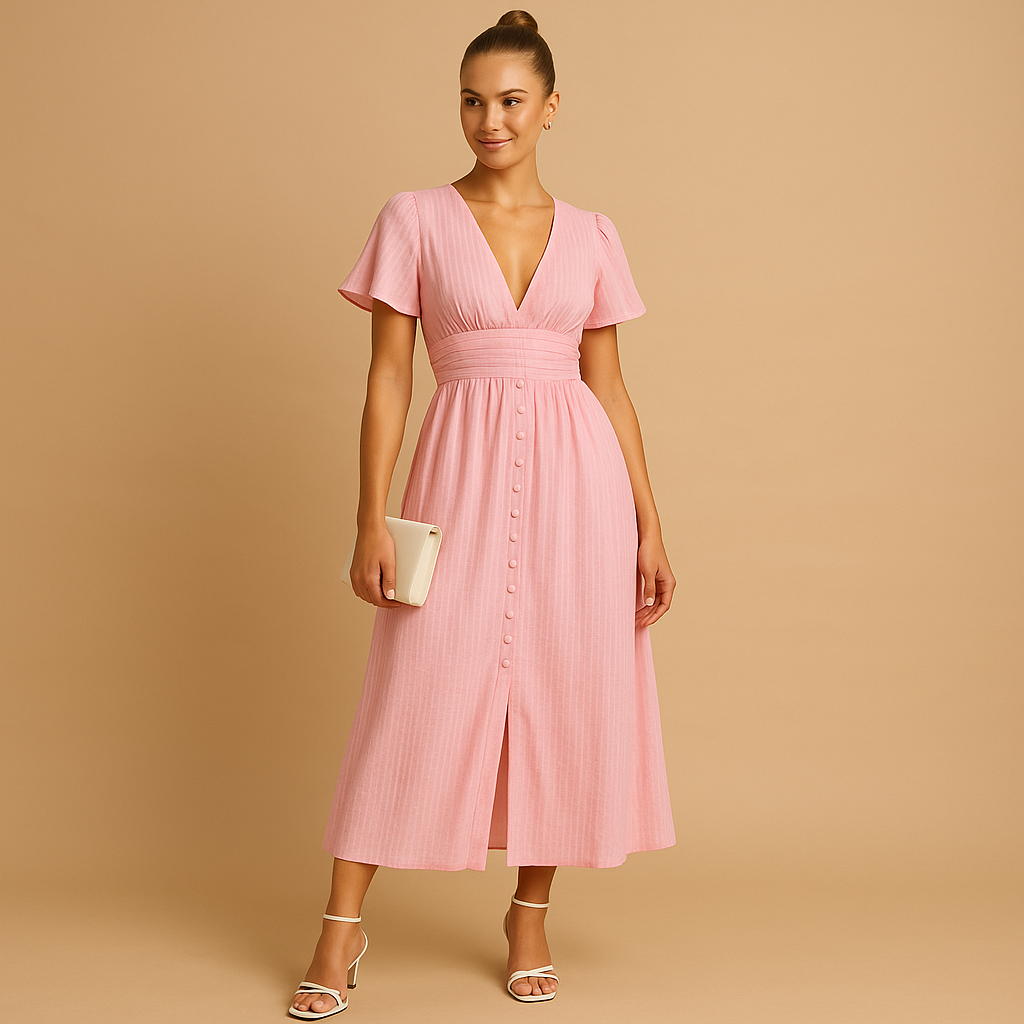Alina flowy button-front maxi dress with long sleeves for women, featuring lightweight breathable fabric and graceful all-season silhouette