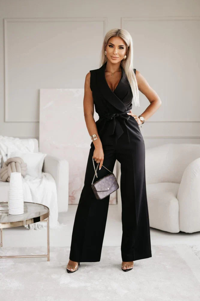 Wrap-Style Wide-Leg Formal Jumpsuit