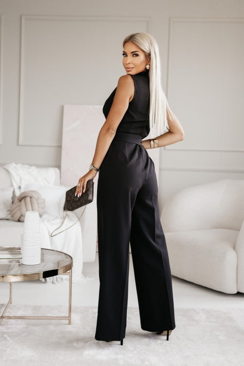 Wrap-Style Wide-Leg Formal Jumpsuit