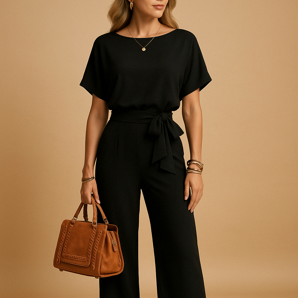 Women’s formal jumpsuit with flowing sleeves and tailored fit, ideal for galas, weddings, and elegant evening occasions