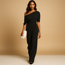 Women’s spring jumpsuit with a single-breasted neckline and tailored fit, perfect for day-to-evening elegance