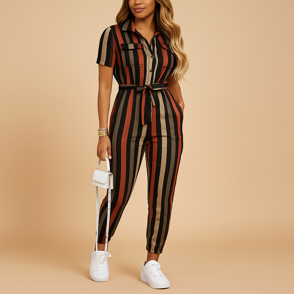 Women’s tailored jumpsuit with button-up front and flattering fit, ideal for office wear, brunch dates and smart casual occasions