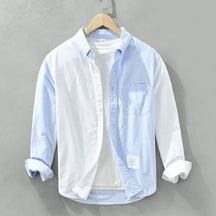 Blue Patchwork Cotton Shirt - Elegant Style