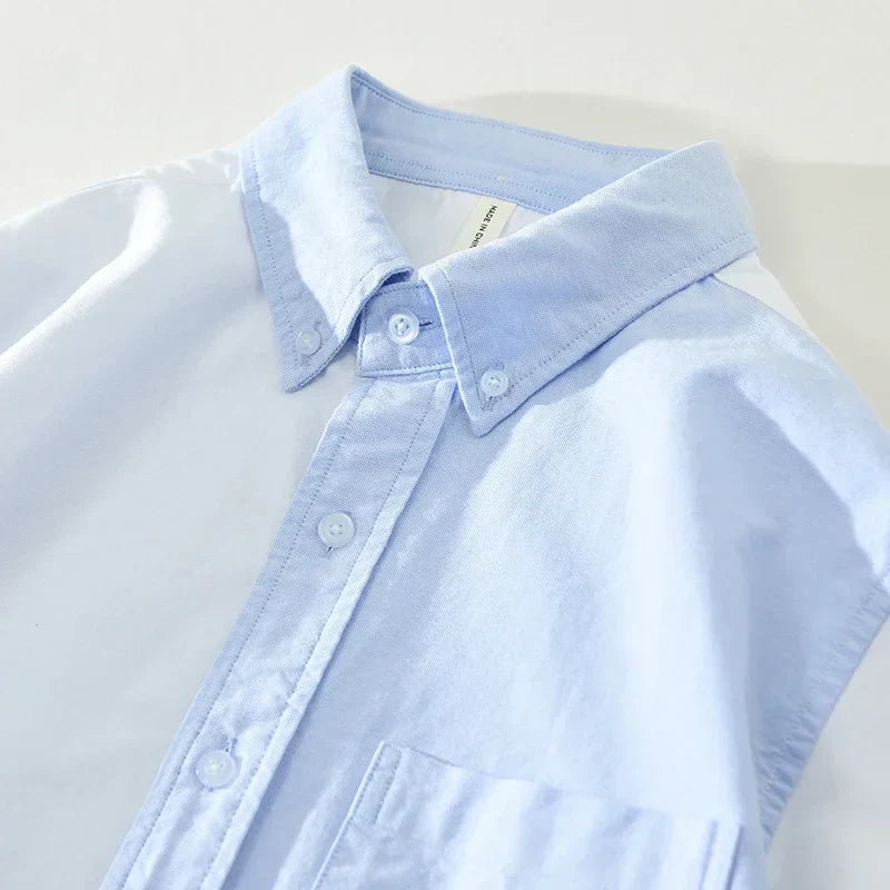 Blue Patchwork Cotton Shirt - Elegant Style