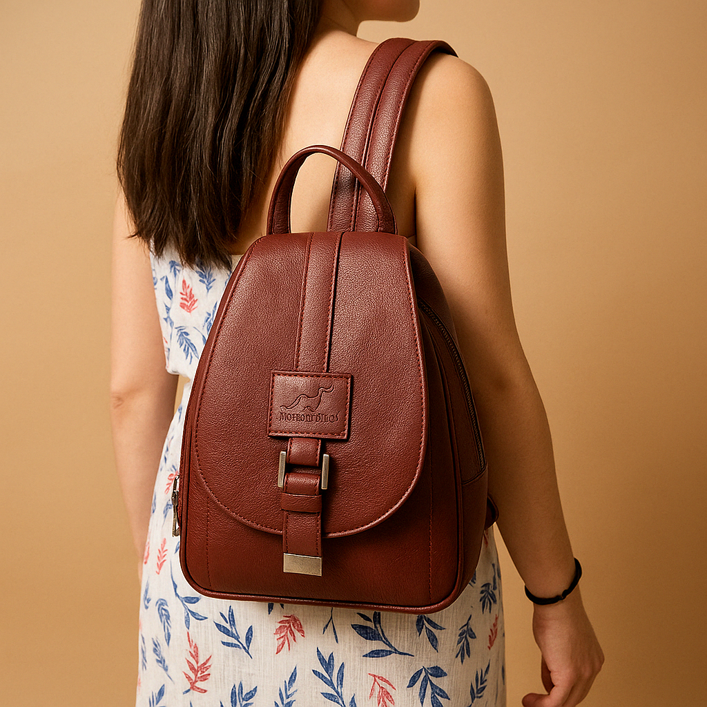 Women’s PU leather backpack in a modern minimalist design, perfect for daily use, featuring elegant finish and versatile style