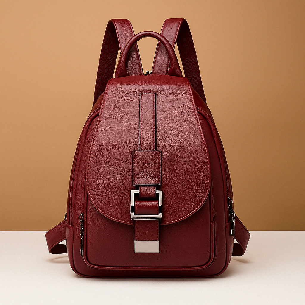Women’s PU leather backpack in a modern minimalist design, perfect for daily use, featuring elegant finish and versatile style