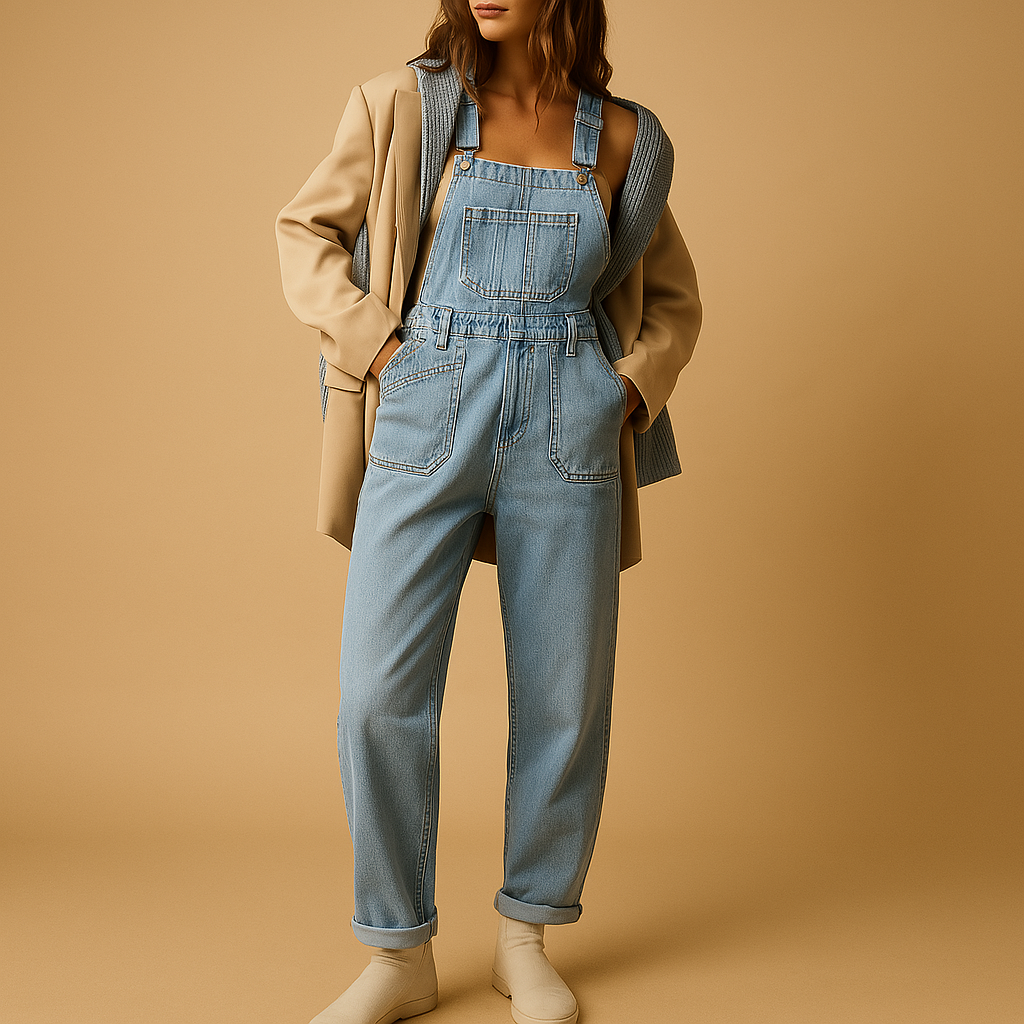Women’s denim jumpsuit with flattering fit and casual design, ideal for everyday wear, relaxed workdays, or outdoor activities