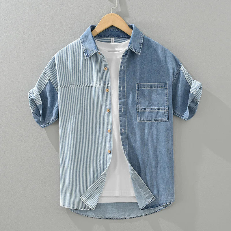 Striped Patchwork Cotton Shirt - Casual Style