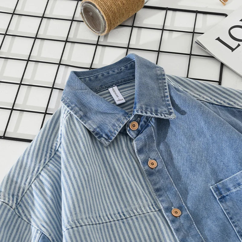 Striped Patchwork Cotton Shirt - Casual Style