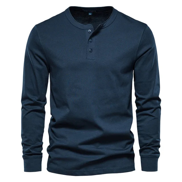 Long Sleeve Henley Shirt - Cotton Comfort