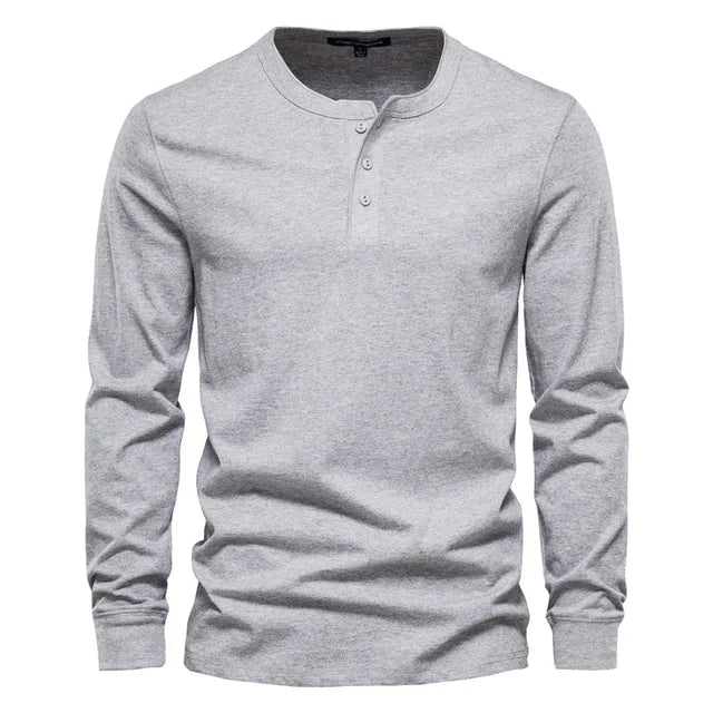 Long Sleeve Henley Shirt - Cotton Comfort