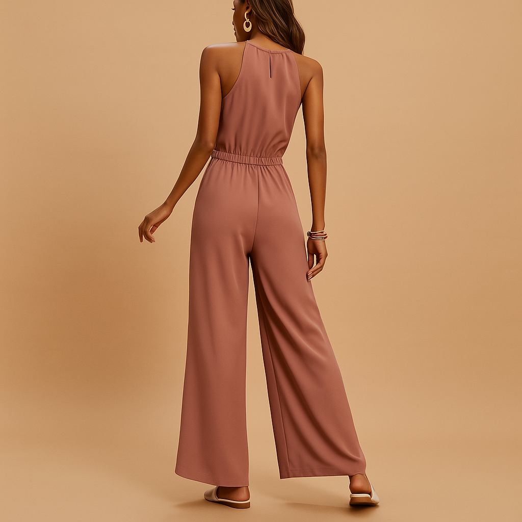 Women’s modern pink jumpsuit with elegant silhouette and stylish details, ideal for day or evening occasions