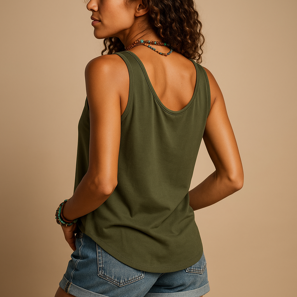 Sleeveless V-neck summer top for women with side pockets and relaxed fit—perfect for casual summer days, vacations, and easy styling.