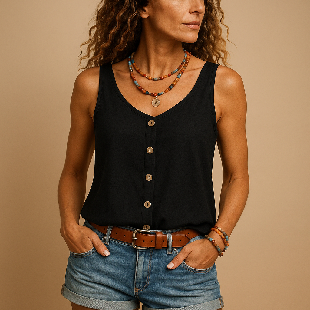 Sleeveless V-neck summer top with pockets for women | Yara