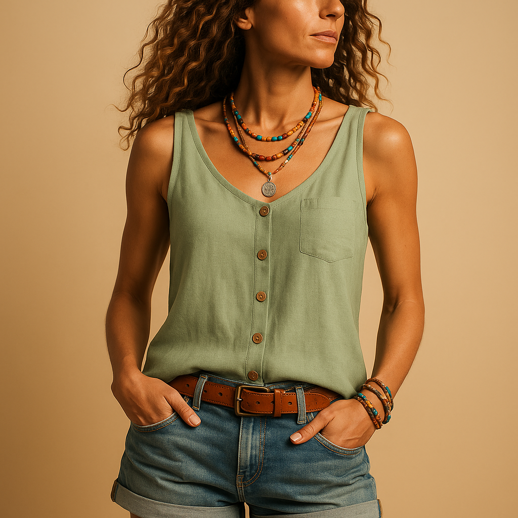 Sleeveless V-neck summer top with pockets for women | Yara