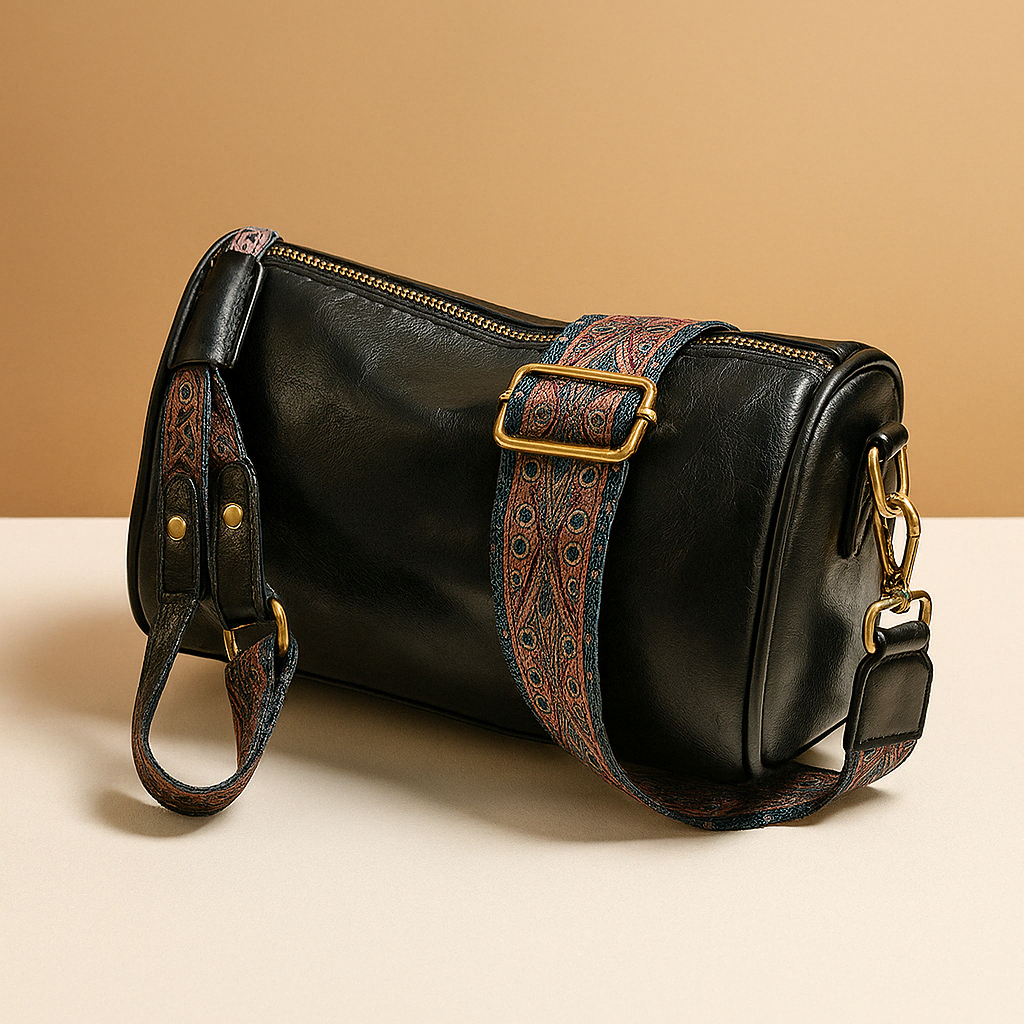 Women’s structured leather crossbody bag with cowhide lining and spacious interior, ideal for elegant everyday or evening use