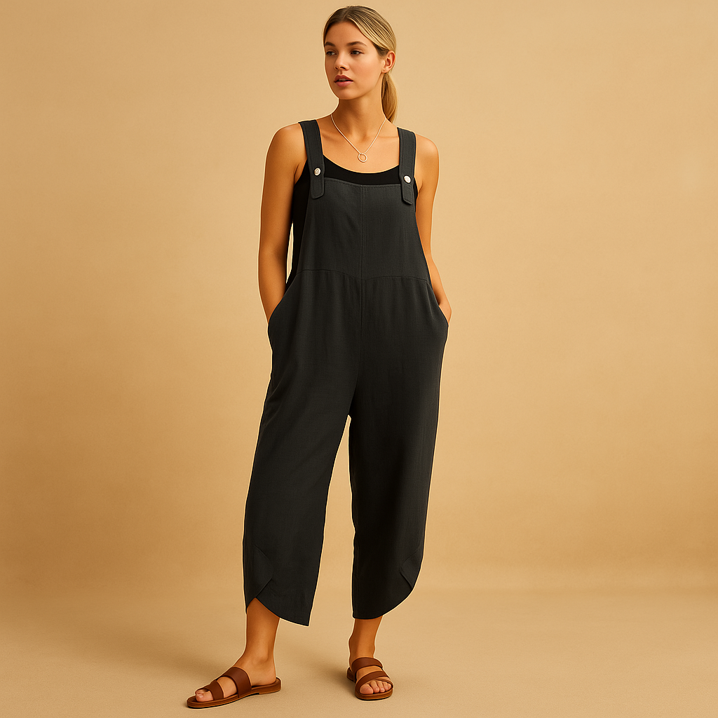 Women’s lightweight summer jumpsuit with relaxed fit, ideal for warm-weather outings, holidays, and beach days