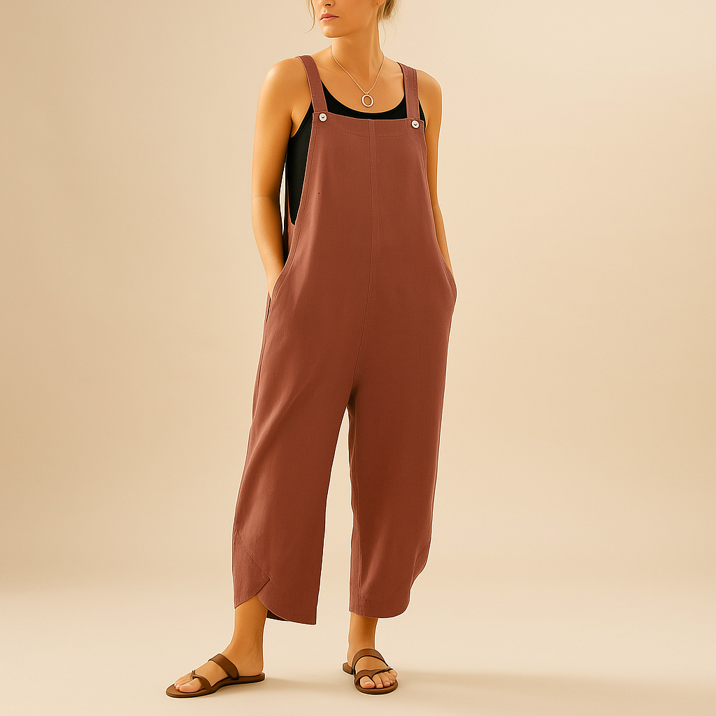 Women’s lightweight summer jumpsuit with relaxed fit, ideal for warm-weather outings, holidays, and beach days