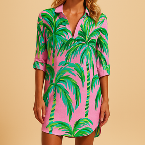 Boho short summer dress for women with v-neckline, lightweight flowy fabric, and relaxed fit—perfect for casual summer days, beach walks, and brunch outings.