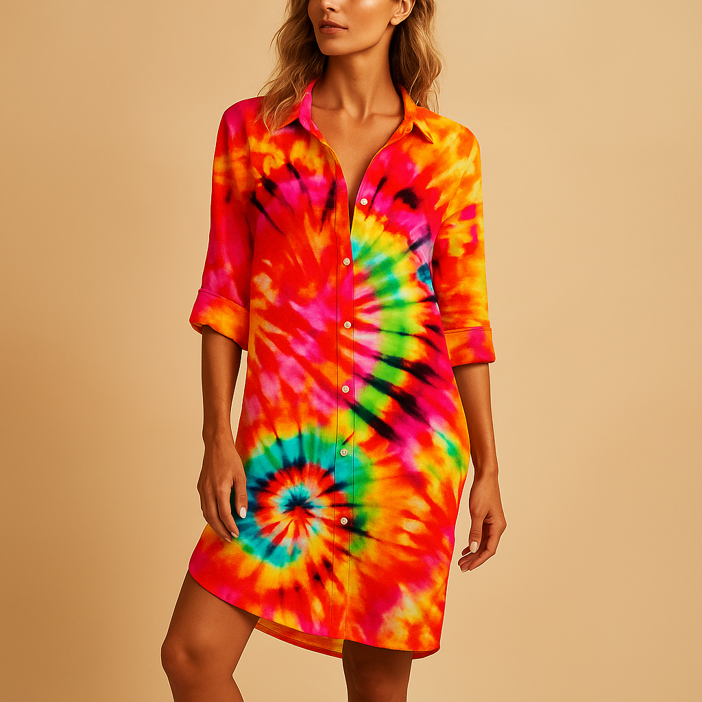 Boho short summer dress for women with v-neckline, lightweight flowy fabric, and relaxed fit—perfect for casual summer days, beach walks, and brunch outings.