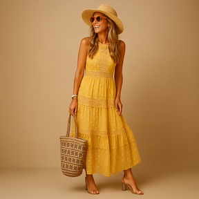 Women’s boho summer dress with relaxed fit and Ibiza-inspired design, perfect for festivals, beach days, and casual summer wear.