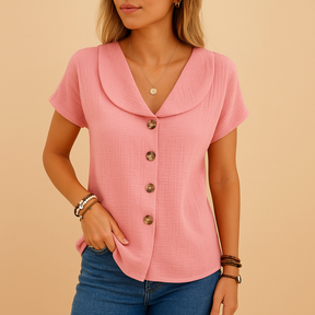 Women’s cotton-linen blouse with classic collar and button closure, perfect for casual and semi-formal occasions.