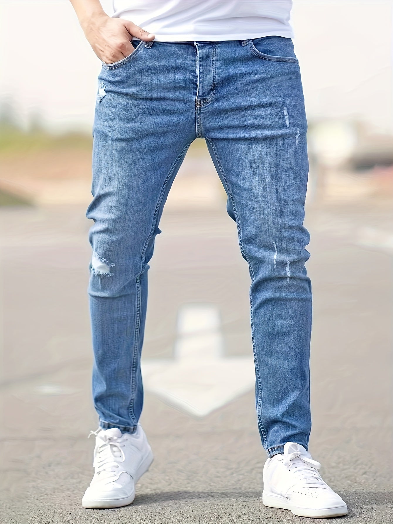 Slim Fit Ripped Denim Jeans - Style and Comfort