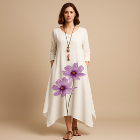 Elegant breathable cotton dress for women with a timeless A-line silhouette, made from sustainable cotton, perfect for all seasons and any occasion.