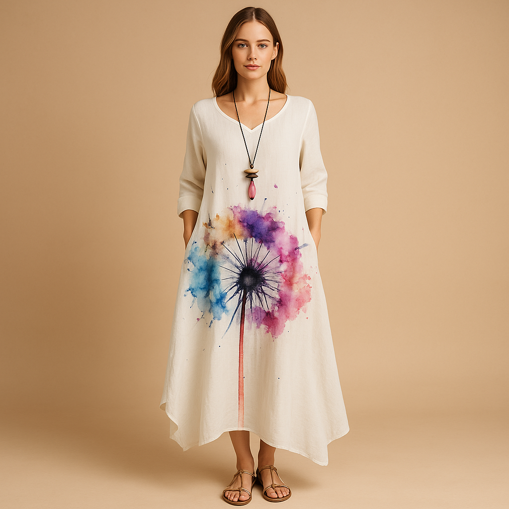 Elegant breathable cotton dress for women with a timeless A-line silhouette, made from sustainable cotton, perfect for all seasons and any occasion.