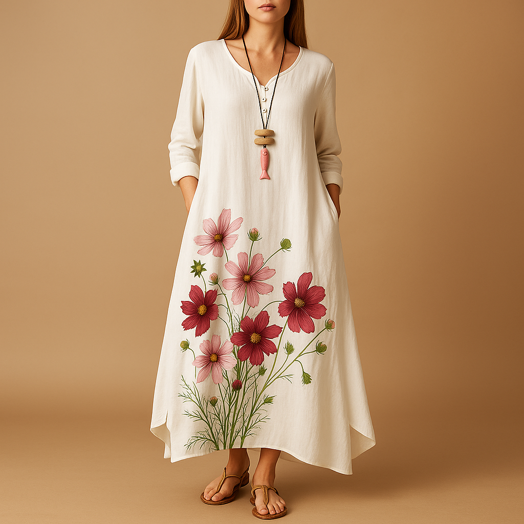 Elegant breathable cotton dress for women with a timeless A-line silhouette, made from sustainable cotton, perfect for all seasons and any occasion.