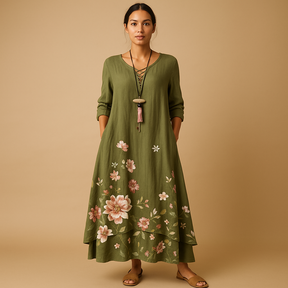 Elegant breathable cotton dress for women with a timeless A-line silhouette, made from sustainable cotton, perfect for all seasons and any occasion.