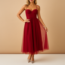 Elegant flowy chiffon maxi dress for women with tulle overlay, sleeveless cut, and round neckline, perfect for weddings, evening parties, and formal events.