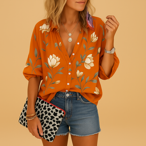 Women’s floral short sleeve blouse with lightweight fabric and loose fit, ideal for summer styling and casual elegance