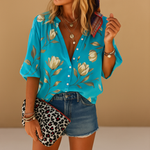 Women’s floral short sleeve blouse with lightweight fabric and loose fit, ideal for summer styling and casual elegance