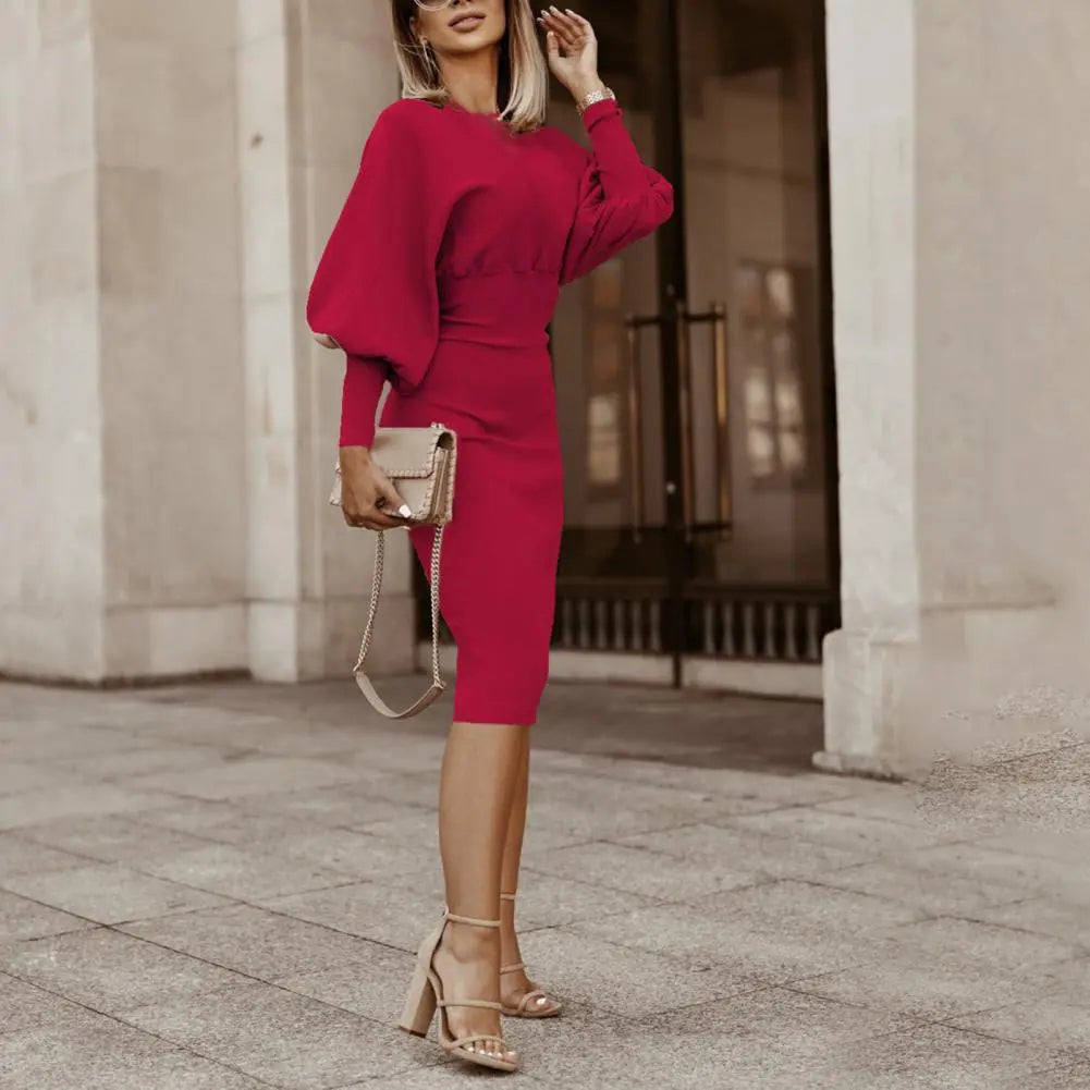 Batwing Sleeve Midi Dress - Elegant Fit