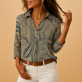 Women’s printed long sleeve blouse with flattering fit and breathable fabric, ideal for office wear, casual outings, or seasonal styling